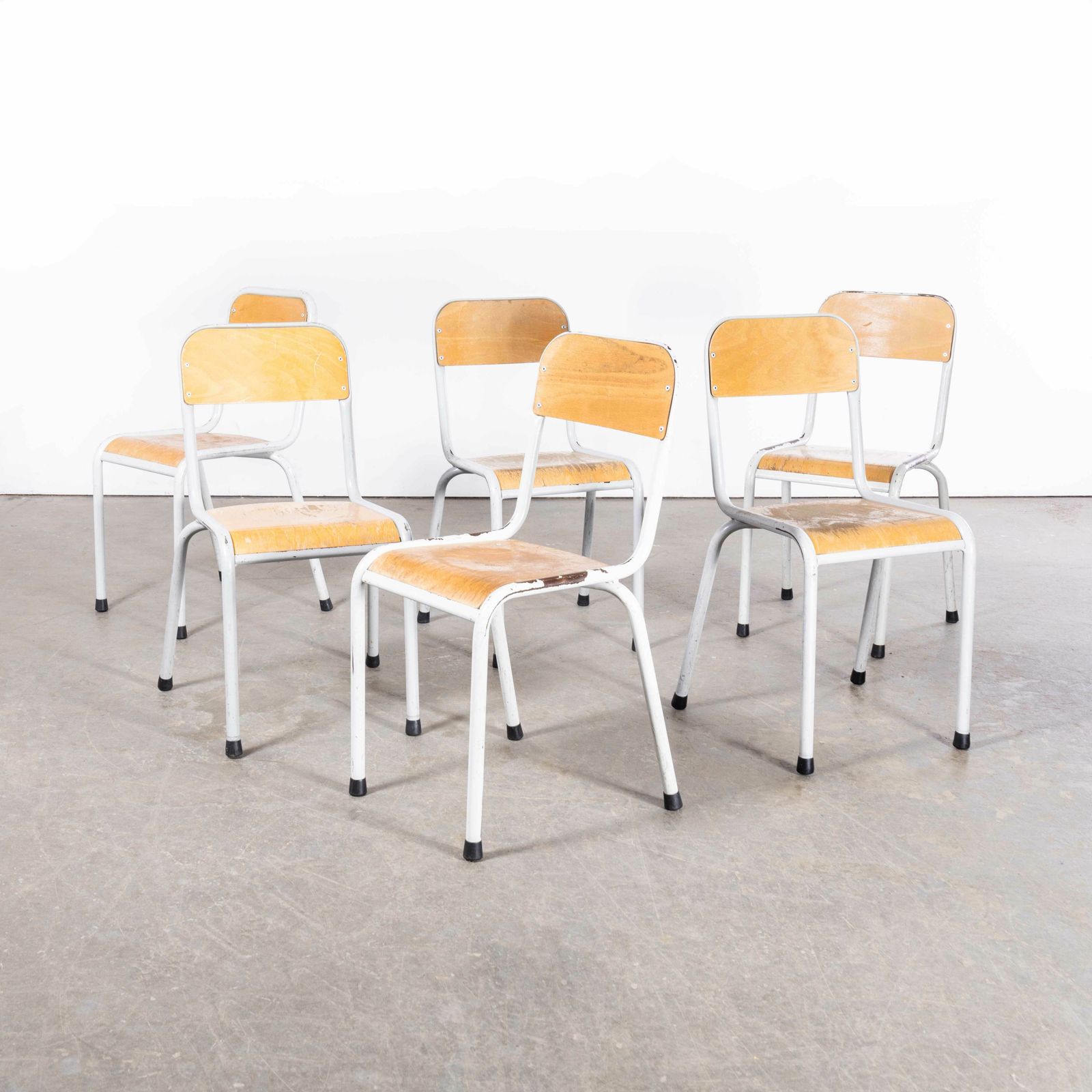 1950’s French Mullca D Back Light Grey Dining Chairs – Set Of Six