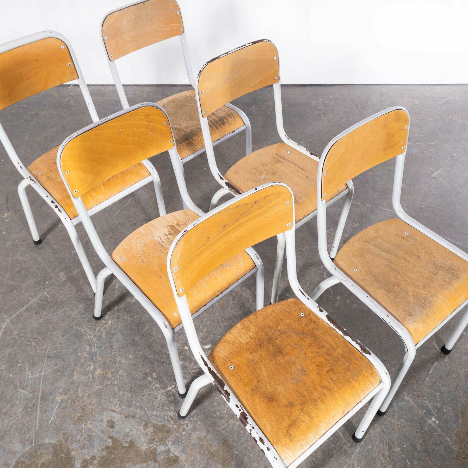 1950’s French Mullca D Back Light Grey Dining Chairs – Set Of Six photo furniture