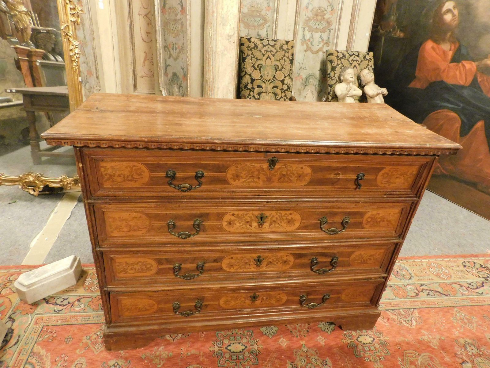 Chest Of Drawers / Flap In Walnut Inlay With Three Drawers, Italy photo furniture