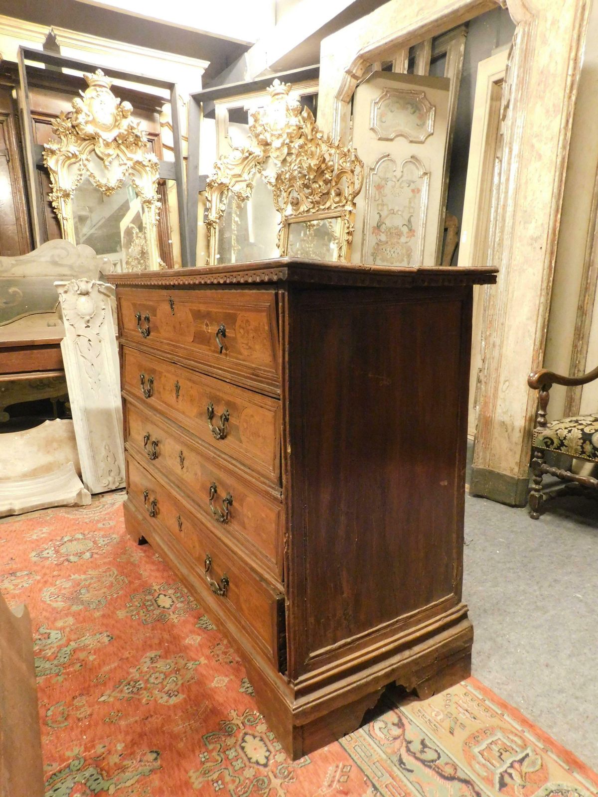 Chest Of Drawers / Flap In Walnut Inlay With Three Drawers, Italy photo for sale