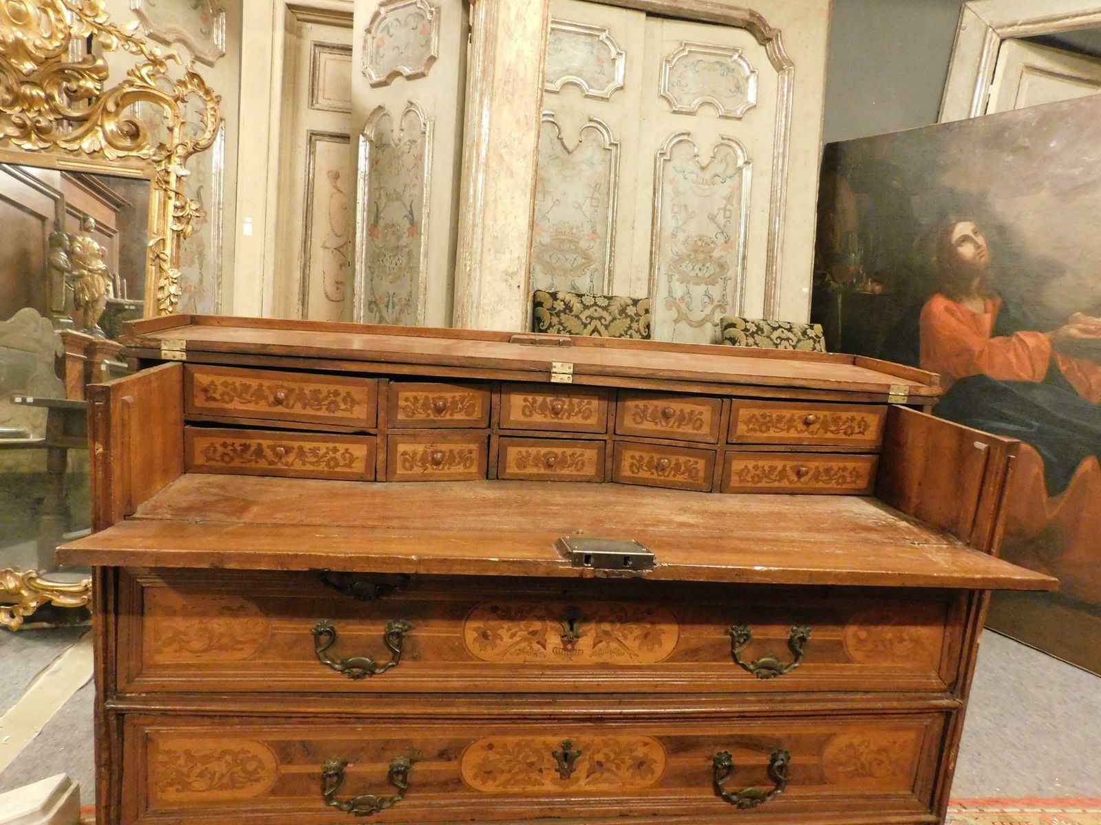 Chest Of Drawers / Flap In Walnut Inlay With Three Drawers, Italy photo 4713.0