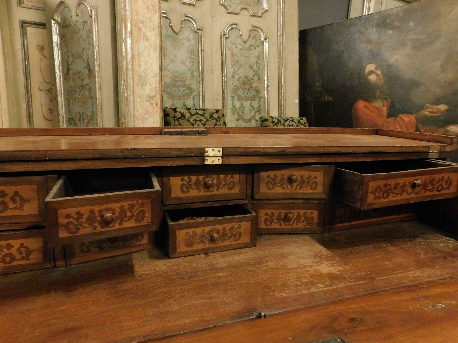 Chest Of Drawers / Flap In Walnut Inlay With Three Drawers, Italy photo vinterior