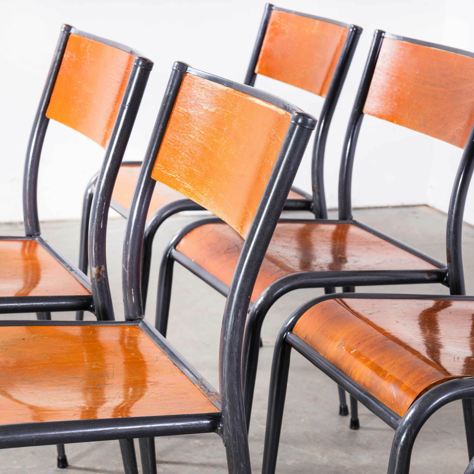 1950’s French Mullca Light Grey Tapered Leg Dining Chairs – Set Of Six photo furniture