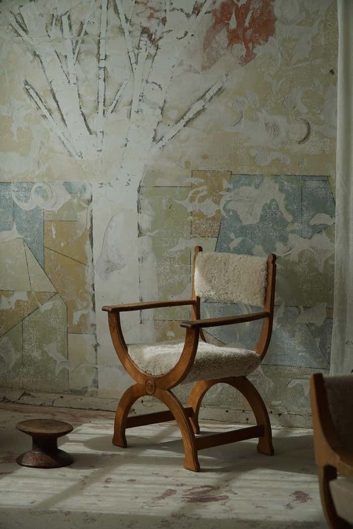 Henning Kjærnulf, Danish Modern, Armchair In Oak And Lambswool, 1960s photo for sale