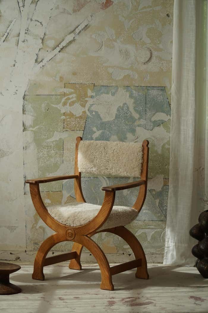 Henning Kjærnulf, Danish Modern, Armchair In Oak And Lambswool, 1960s photo buy