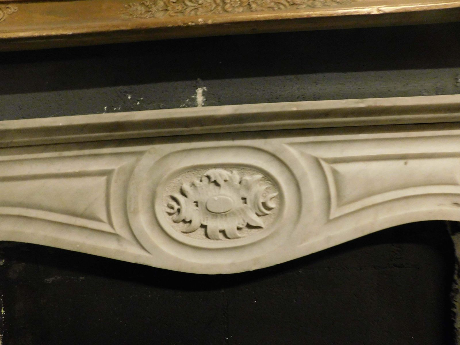 photo for sale Fireplace Mantle Thin Frame, Carved In White Carrara Marble, Italy