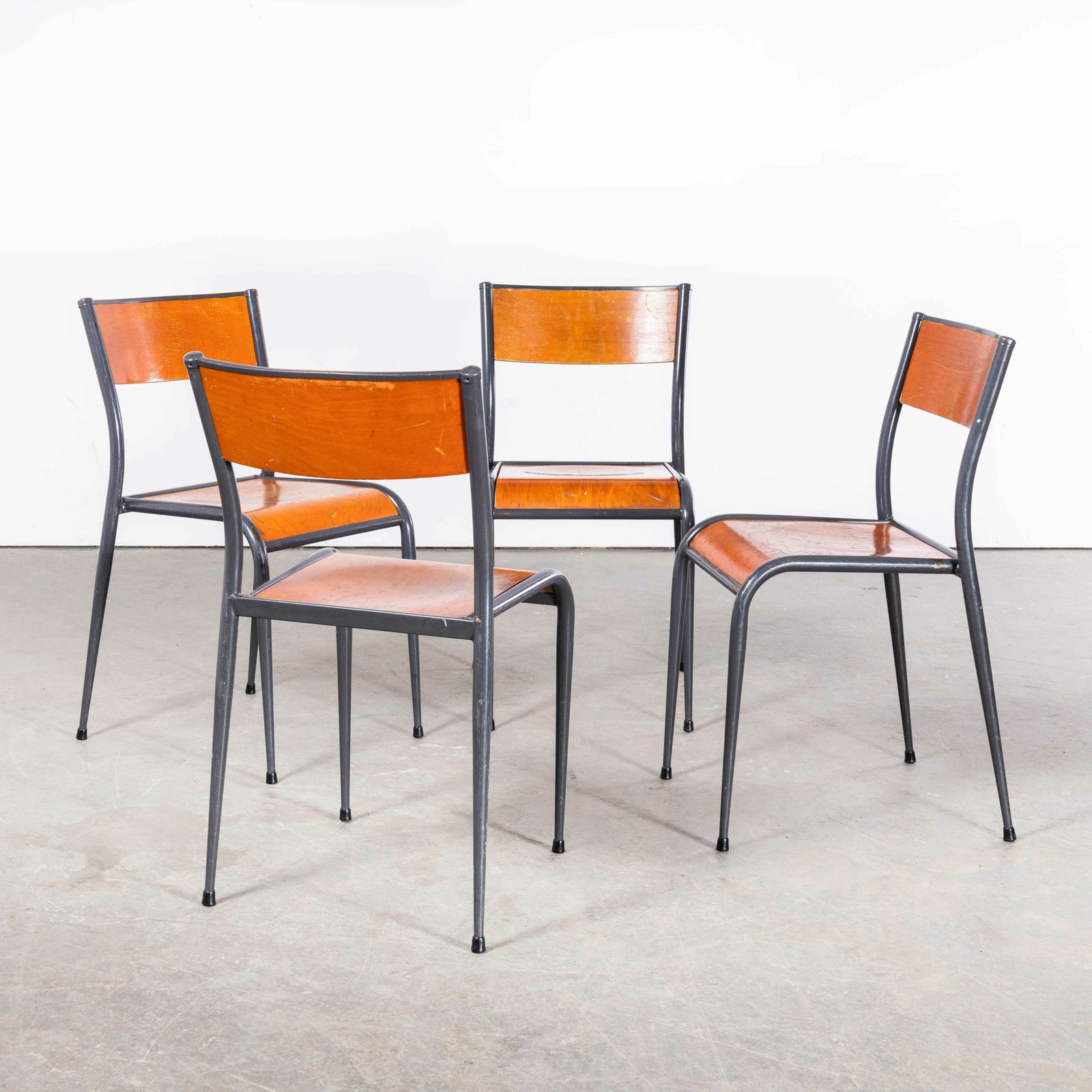 1950’s French Mullca Light Grey Tapered Leg Dining Chairs – Set Of Four photo Furniture
