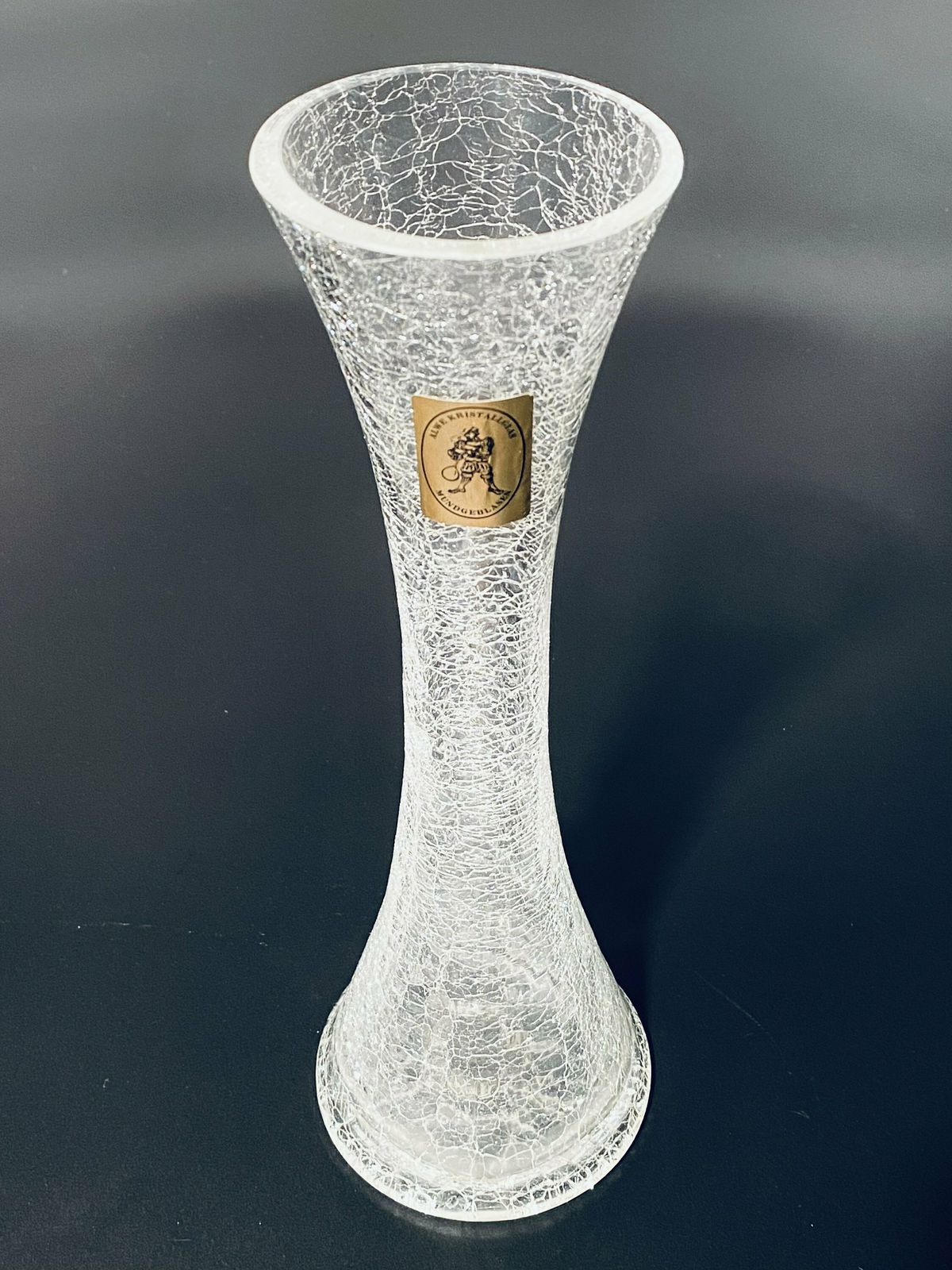 Tall Alwe Diablo Crystal Crackle Glass Vase 1970s / Art Deco Decor photo furniture