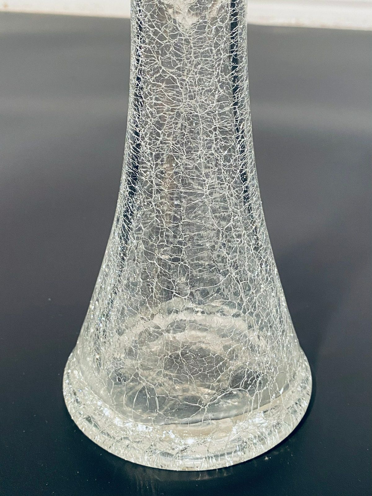 Tall Alwe Diablo Crystal Crackle Glass Vase 1970s / Art Deco Decor photo vinterior