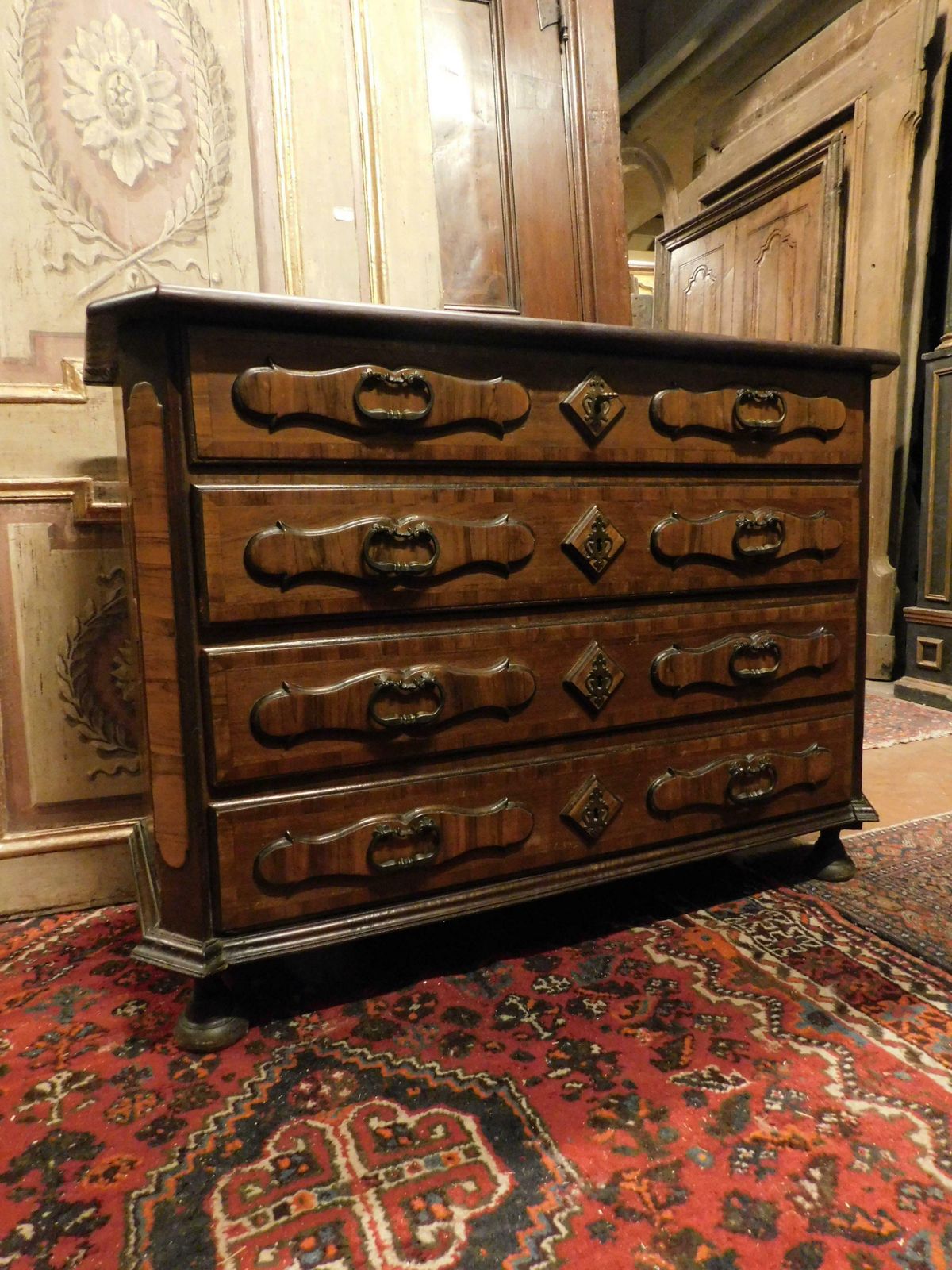 Antique Commodes, Chest Of Drawers Walnut Inlaid Briar, 18th Century Italy photo vintage