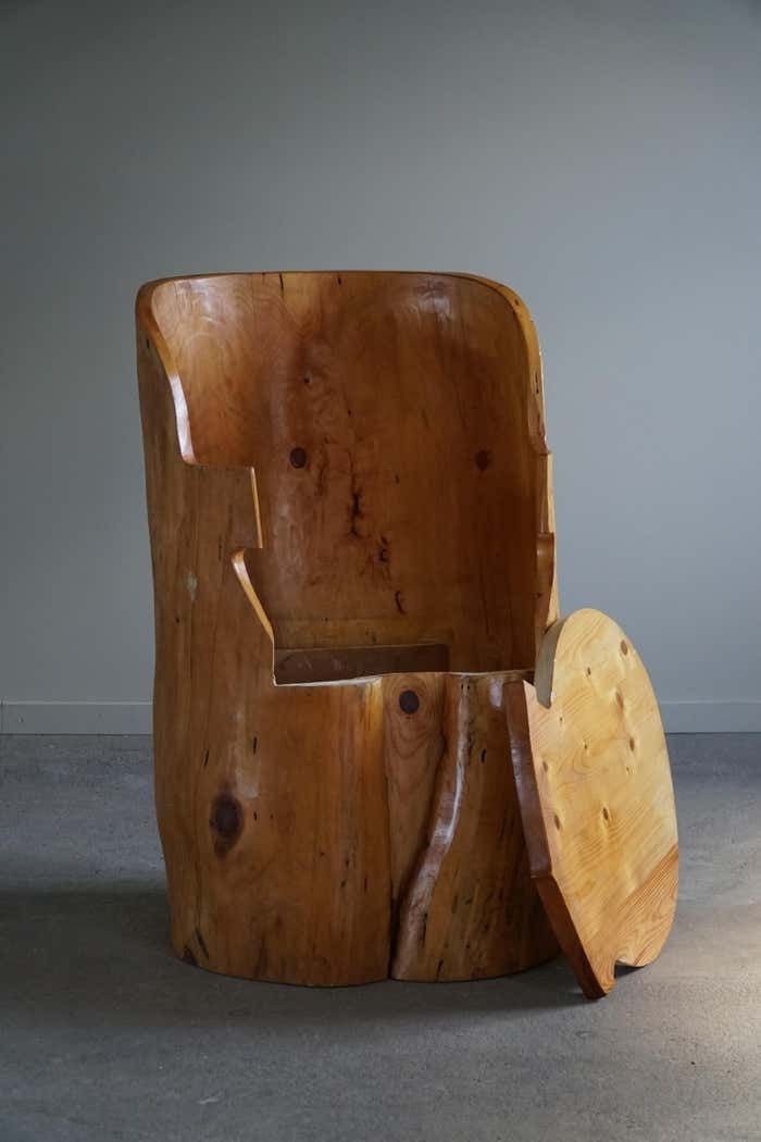 photo vintage Stump Chair In Solid Birch By A Swedish Cabinetmaker, Wabi Sabi, 1950s