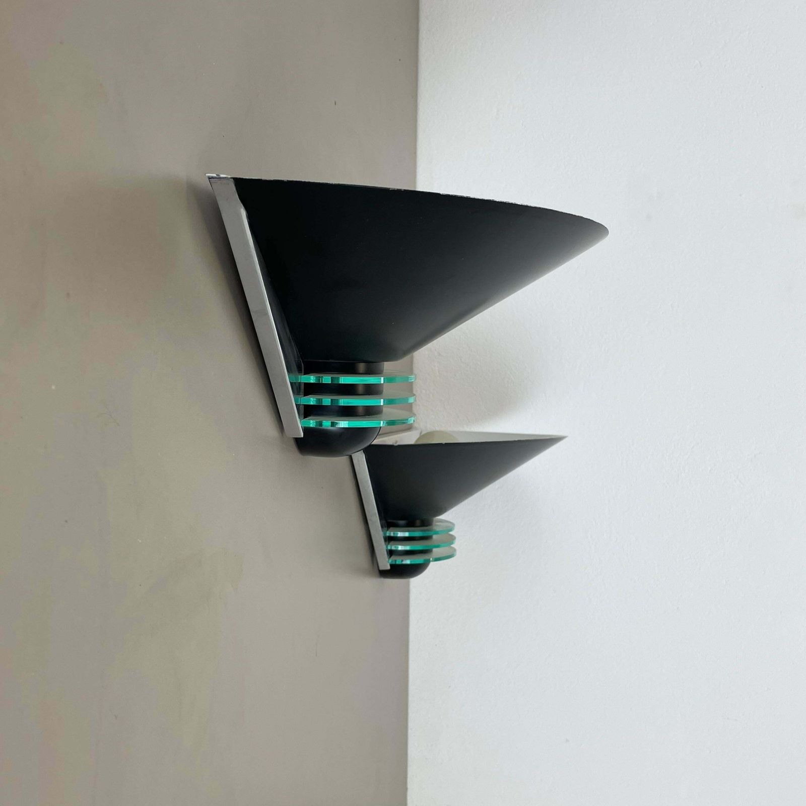 Set Of 2 Metal + Acryl Glass Post Modern Wall Light By Hustadt Leuchten, 1980s photo vintage