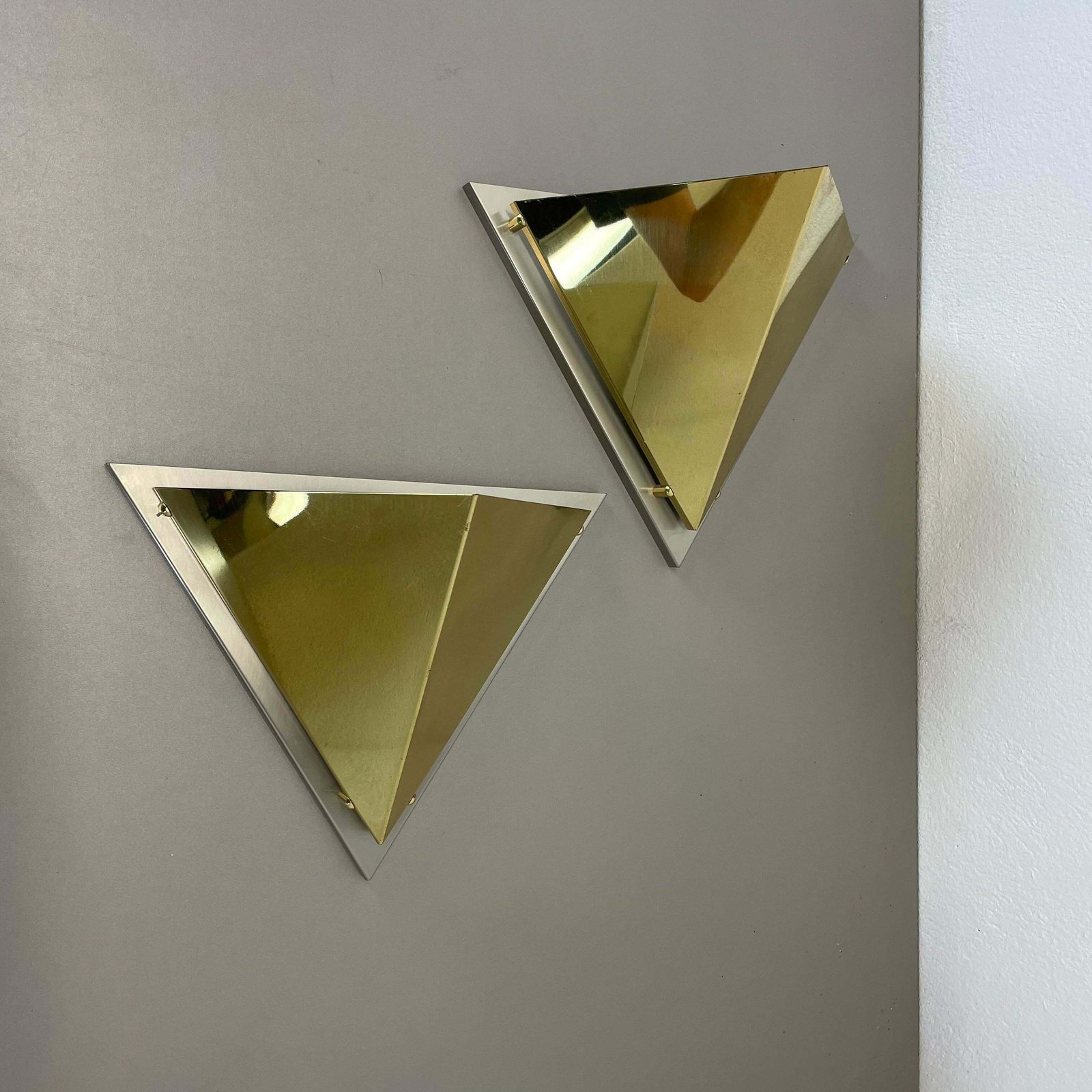 photo furniture Set Of 2 Brass Sciolari Style Wall Light Sconces Bankamp Leuchten, Germany, 1980