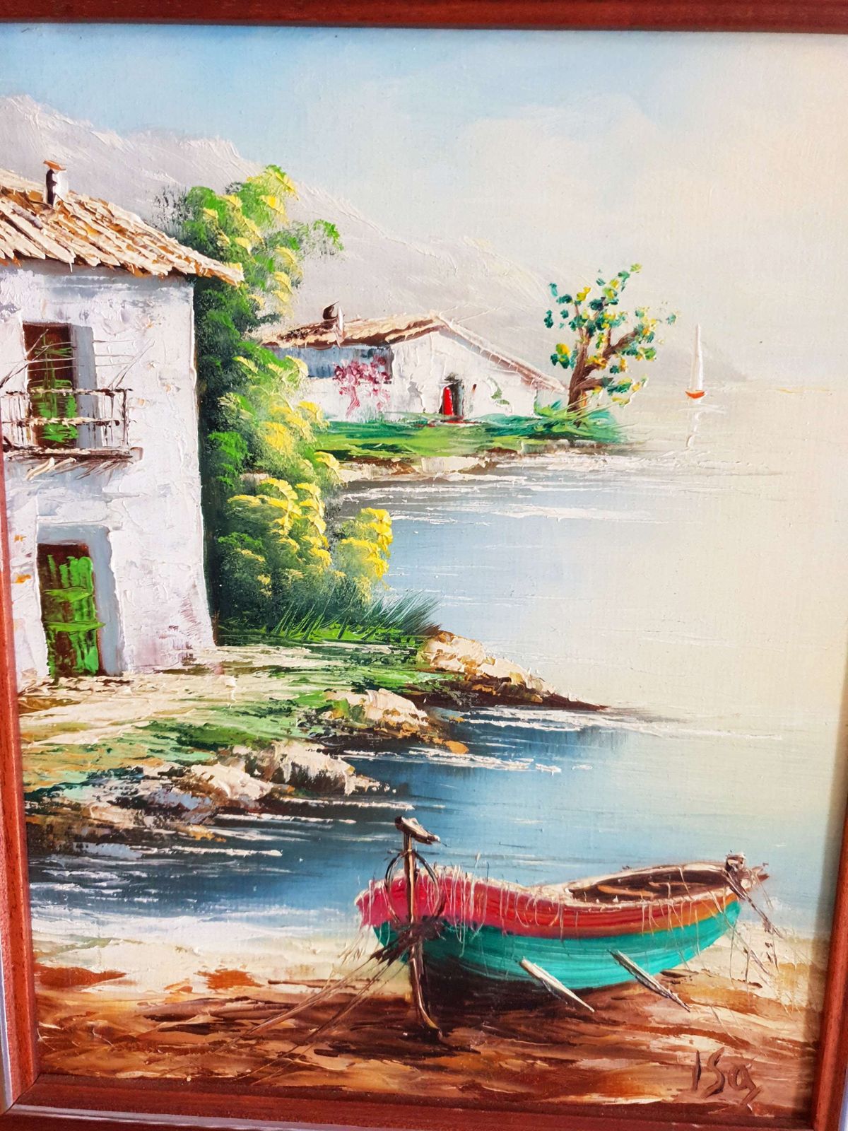Pair Of Wood Framed Oil On Canvas Paintings Of Mediterranean Fishing Boat Scenes photo 79.0