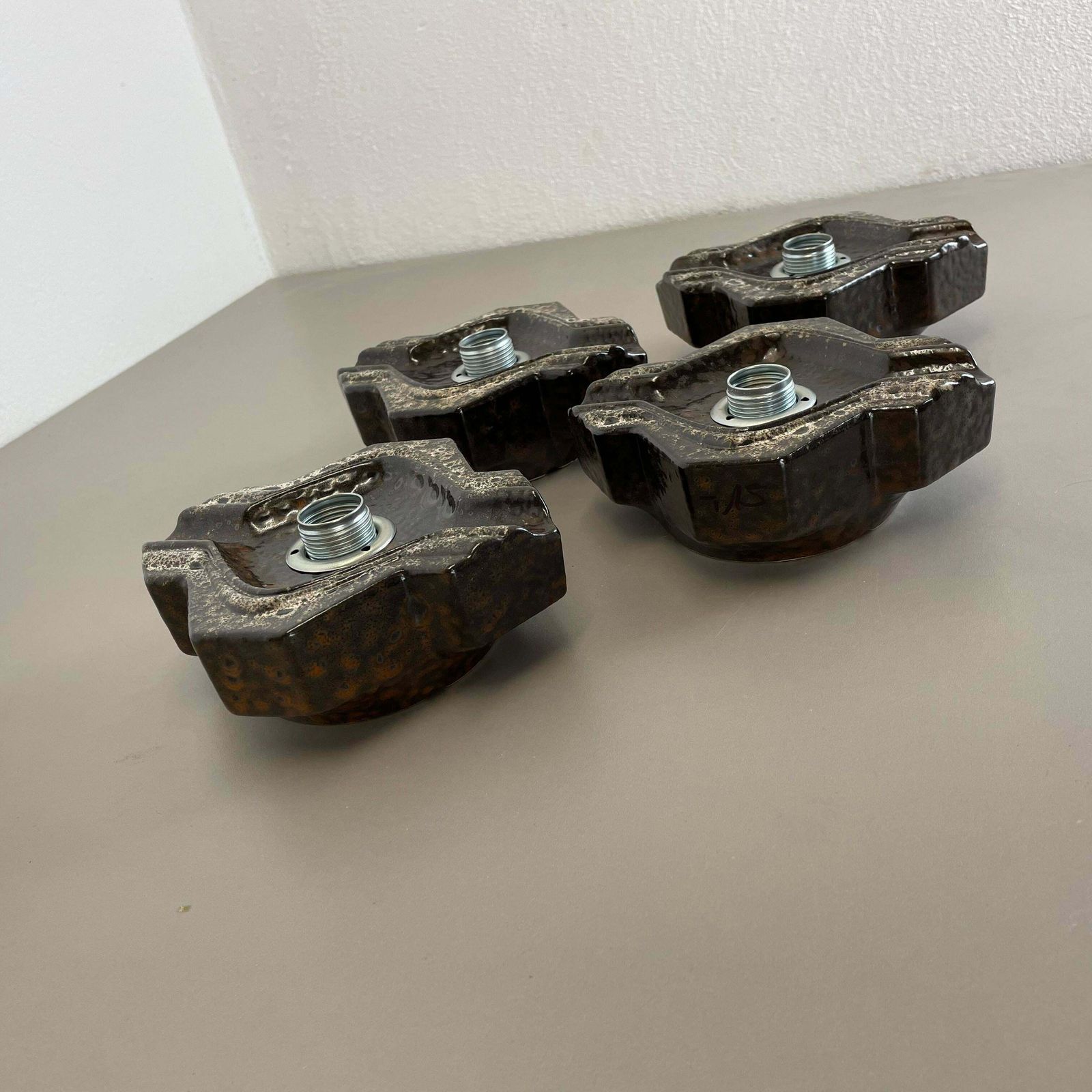 photo vinterior Set Of Four Brown Beigeceramic Fat Lava Wall Lights By Pan Ceramics Germany 1970