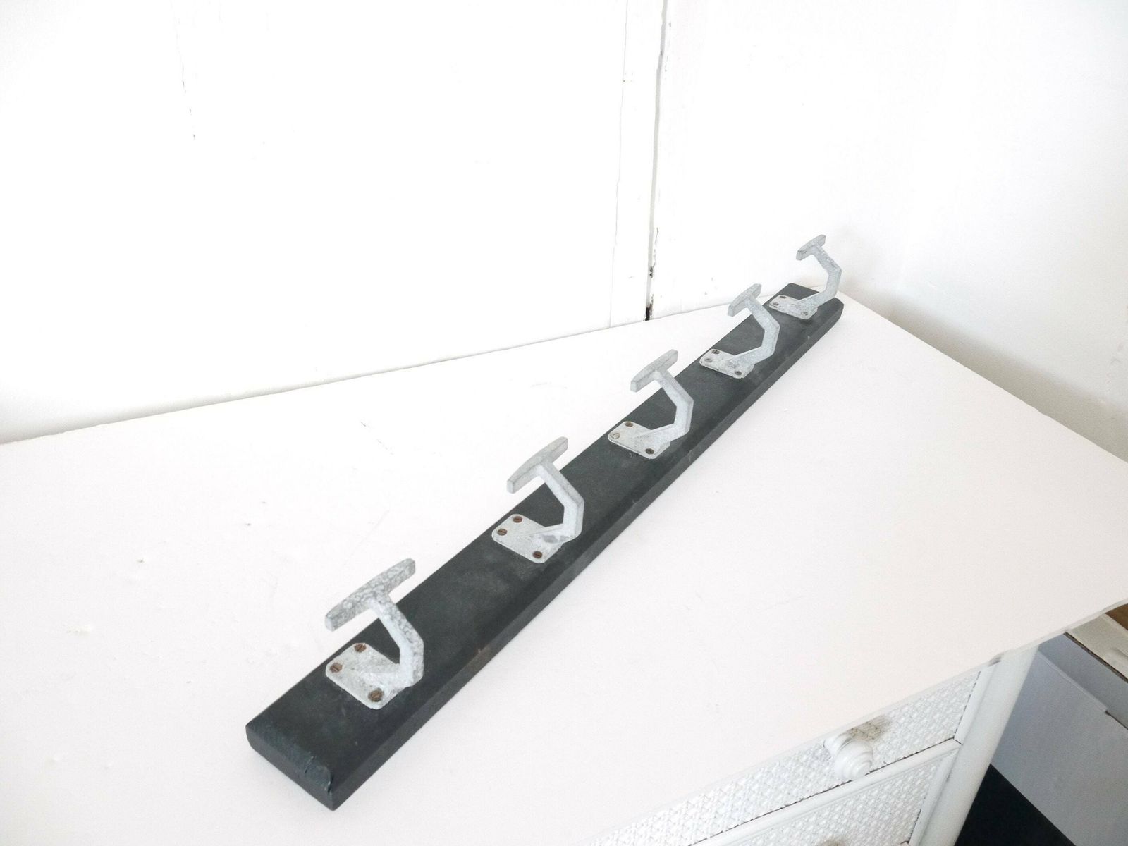 French Wooden Black Coat Rack Farmhouse Primitive Paint Extra Long photo furniture