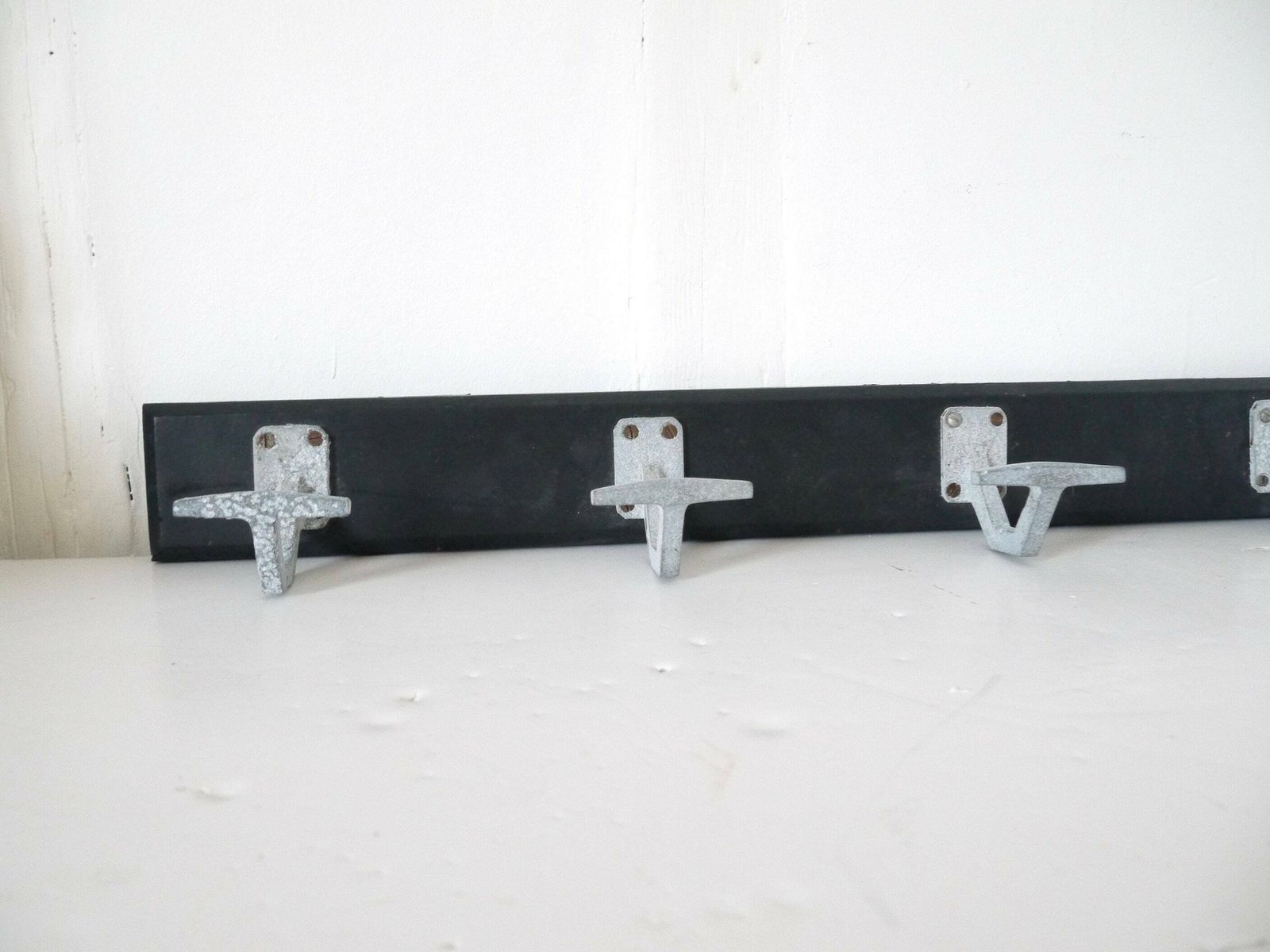 French Wooden Black Coat Rack Farmhouse Primitive Paint Extra Long photo for sale