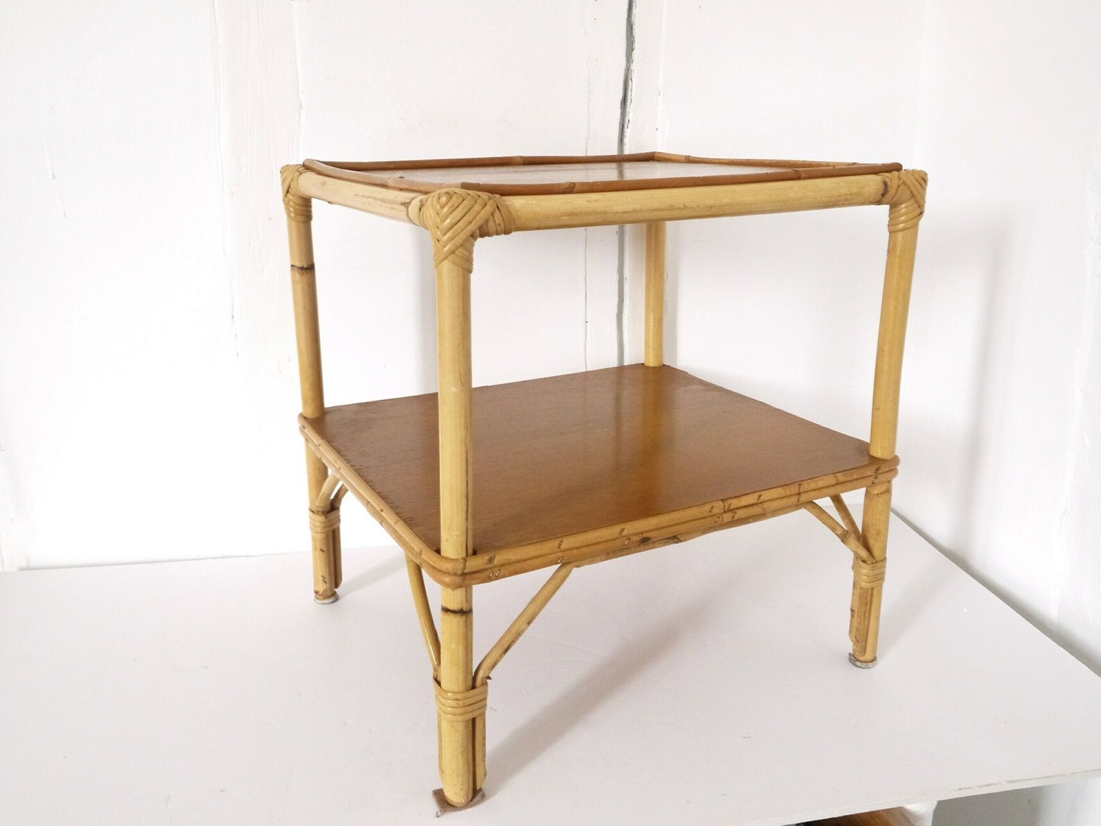 Vintage French Wicker Footstool 60's Mid Century photo furniture