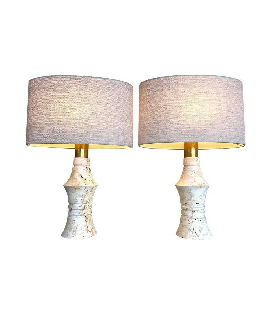 A Pair Of 1970s Sculptural Shaped Travertine Lamps By Fratelli Mannelli photo furniture