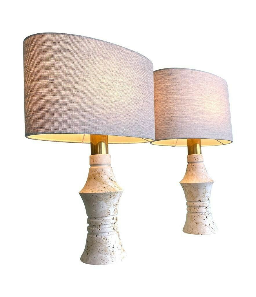 A Pair Of 1970s Sculptural Shaped Travertine Lamps By Fratelli Mannelli photo for sale