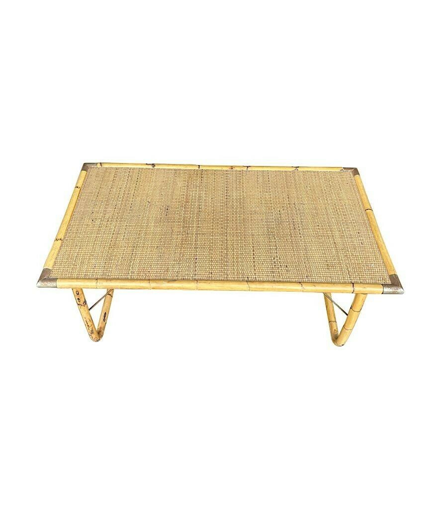 An Italian 1970s Folding Bamboo Coffee Table By Del Vera With Brass Corners photo vintage