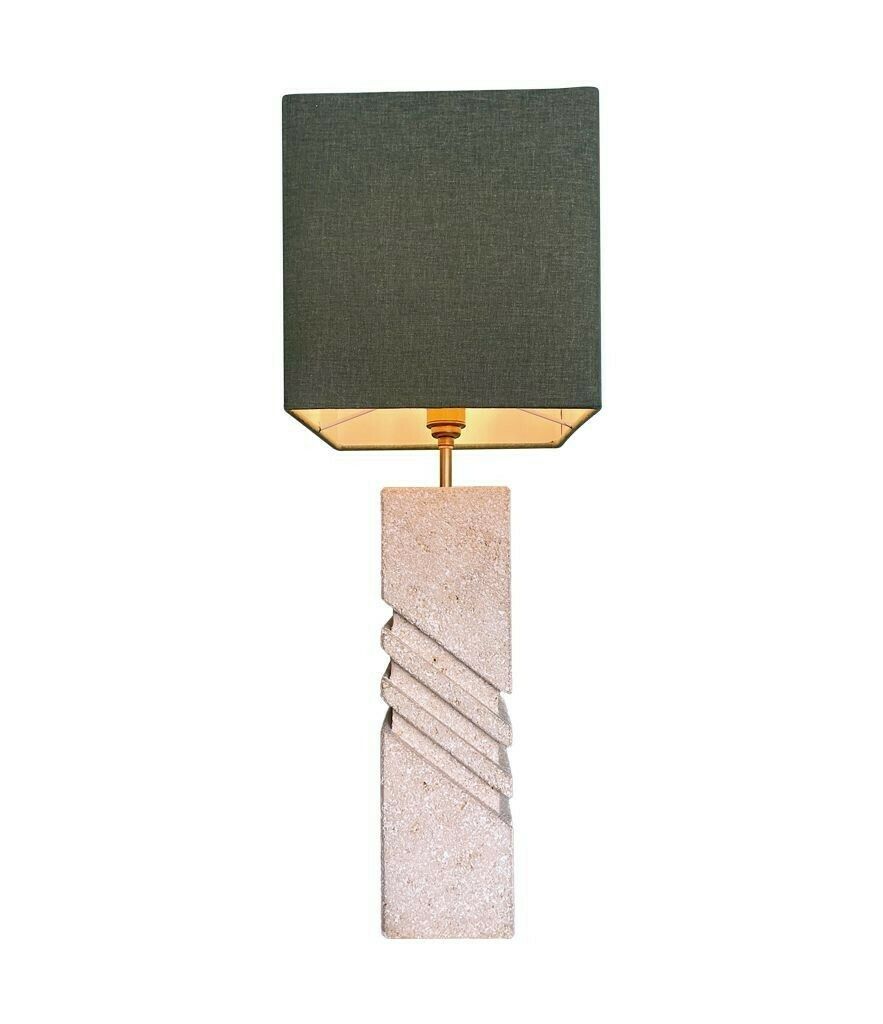 A Large Italian 1970s Sculptural Stone Lamp With New Bespoke Linen Shade photo furniture