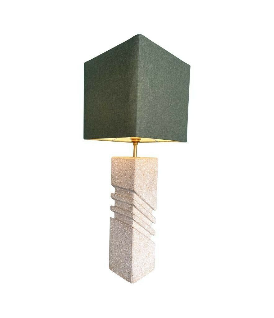 A Large Italian 1970s Sculptural Stone Lamp With New Bespoke Linen Shade photo Lighting