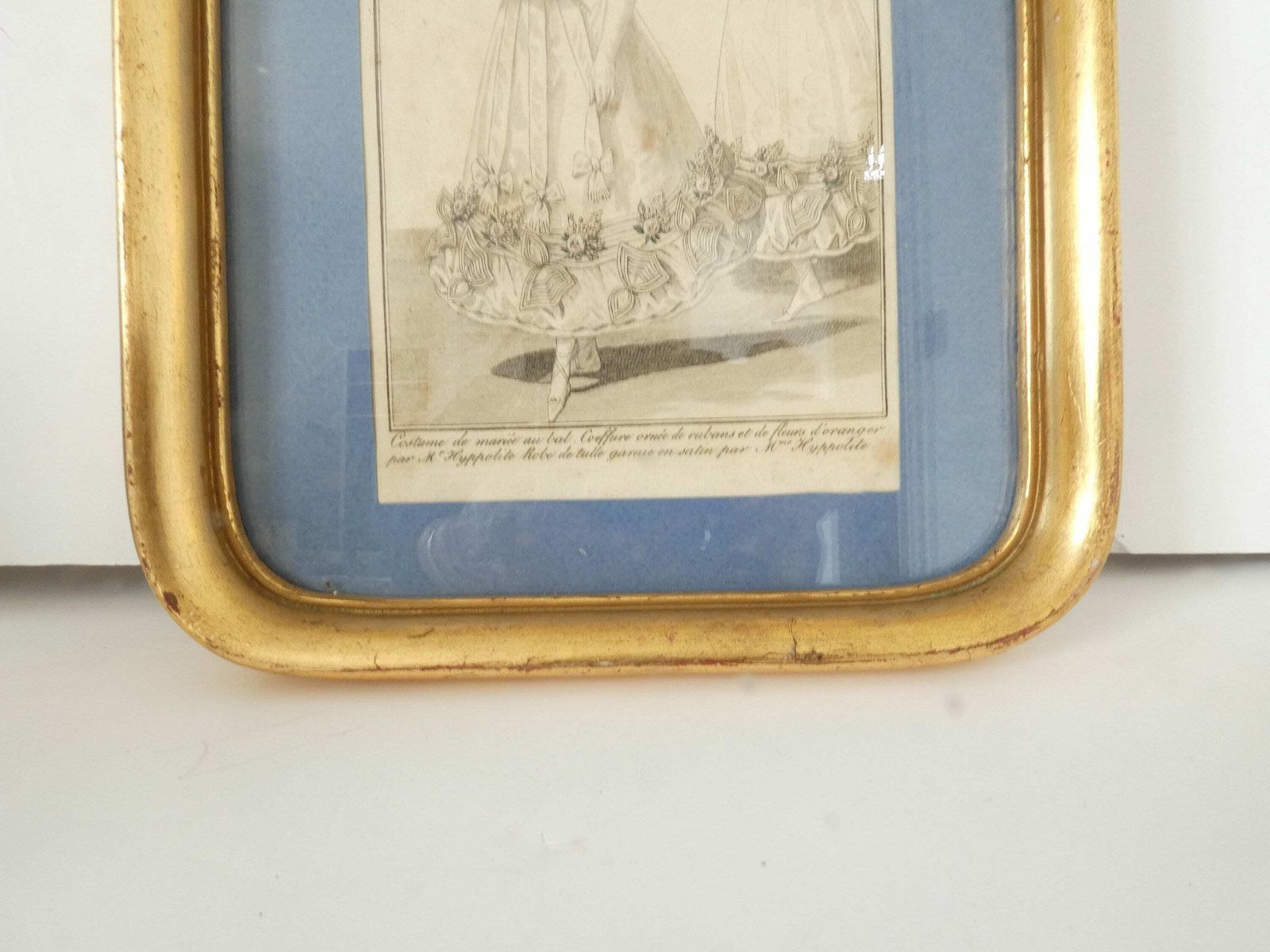 French Vintage Gilded Wood Framed Wedding Dress Advertising 1827 Catalog photo Art