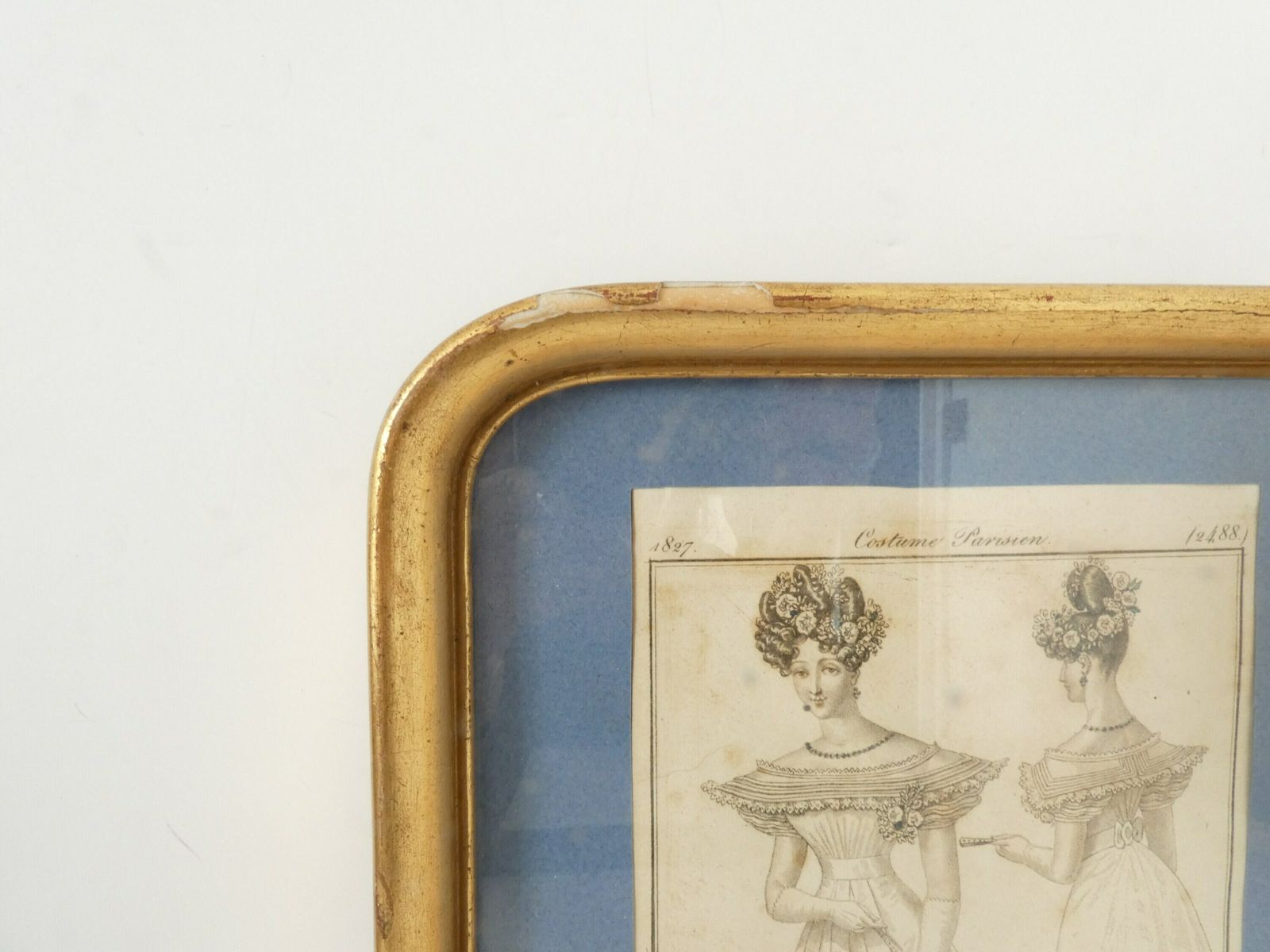 French Vintage Gilded Wood Framed Wedding Dress Advertising 1827 Catalog photo 110.0