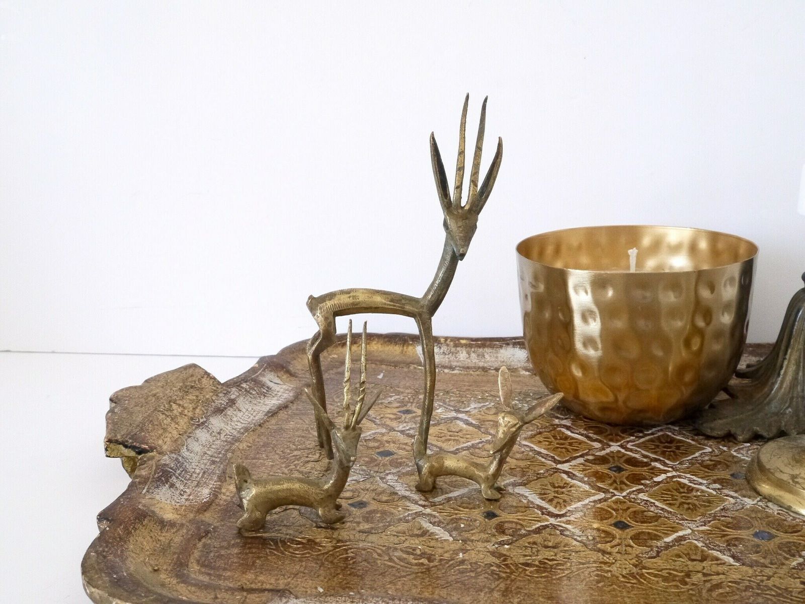Mid Century Brass Of Antelope Figurines Ibex Deer Family Statue Art Woodland Animal Gazelle Sculpture Handmade