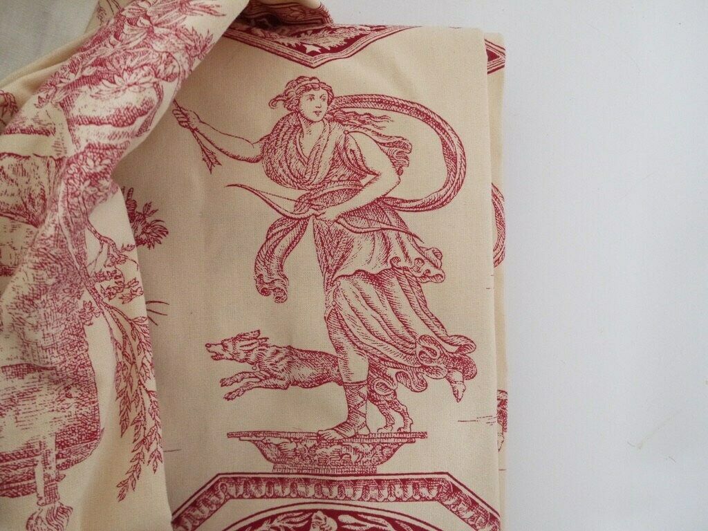 photo furniture French Antique Drape Curtains Provencal French Toile De Jouy 30x95 Long Panels Window Pair (2) Red Farm Animals