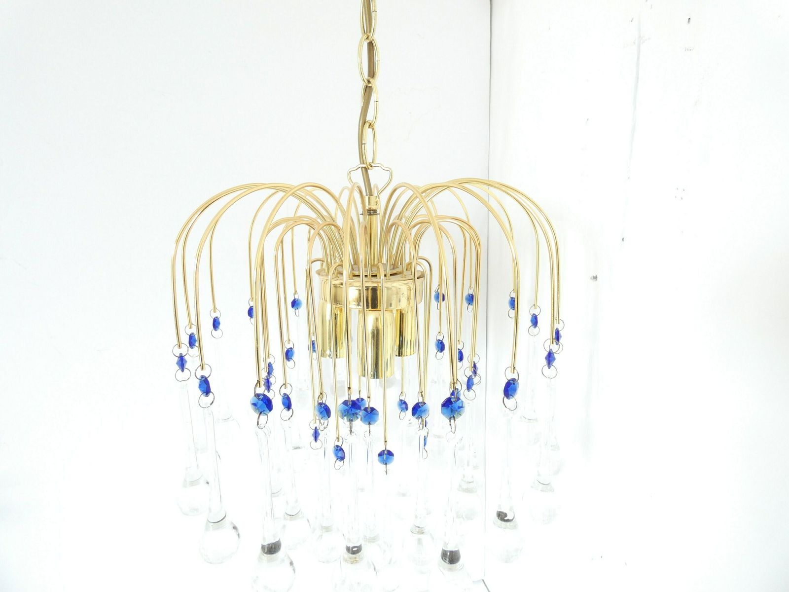 French Vintage Chandelier Pendent Waterfall Raindrop Clear Drops Murano Italian photo furniture