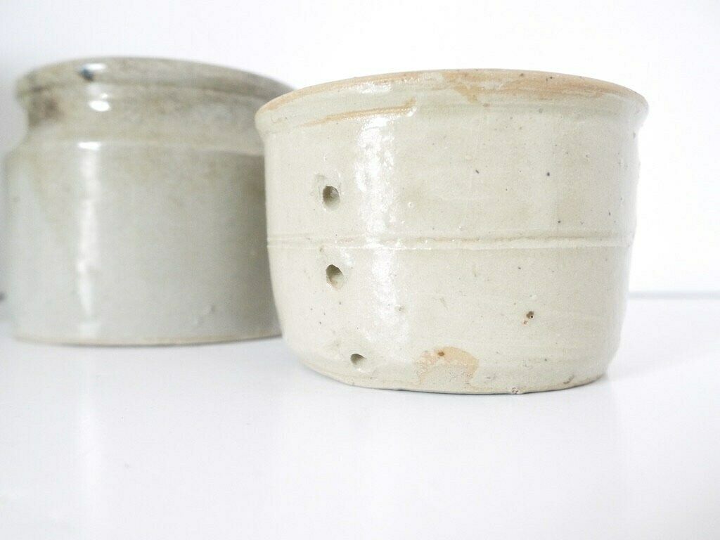 Antique French Ironstone Preserve Pots Stoneware Set Of 2 photo 155.0
