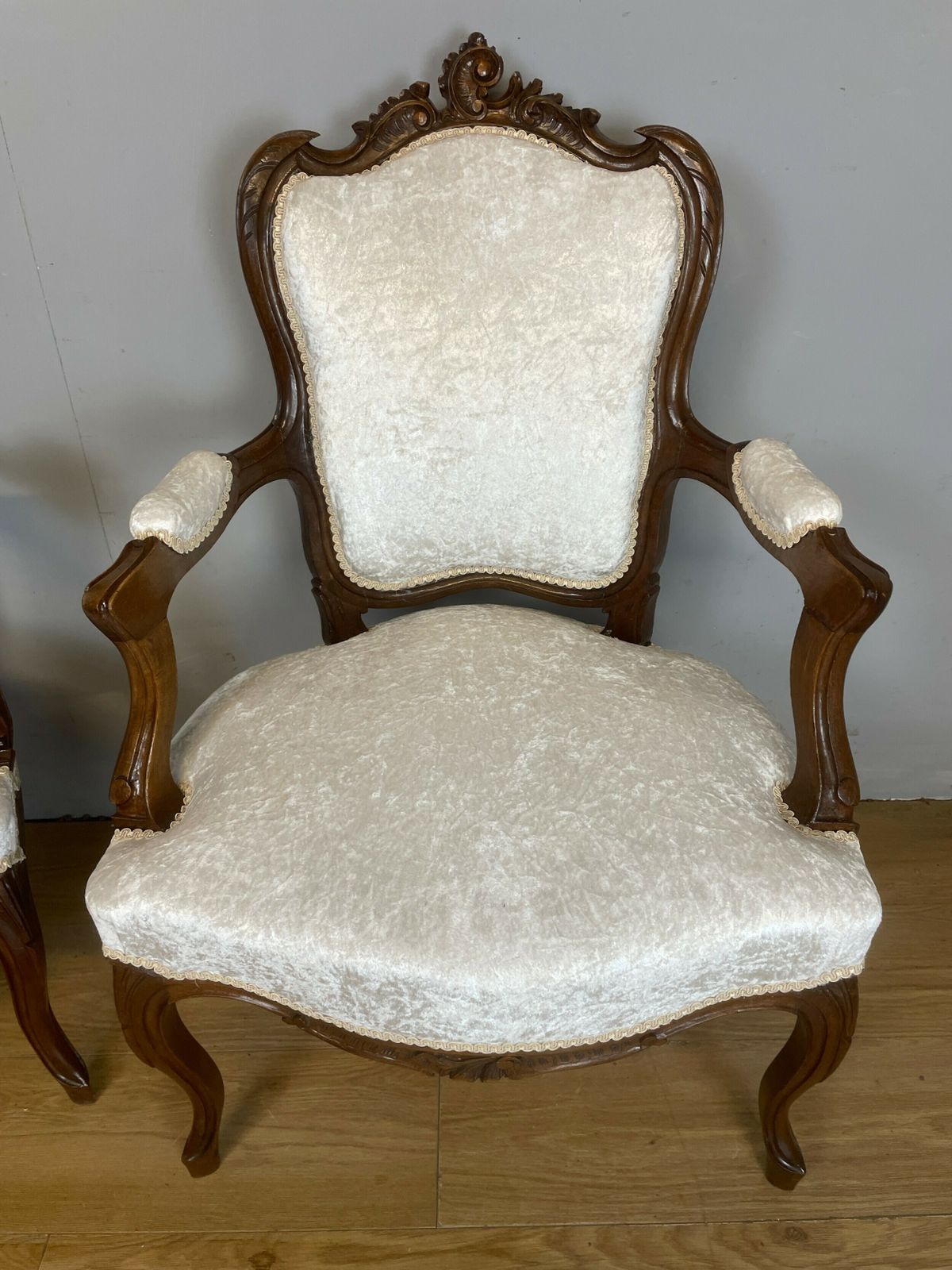 Furniture Pair Of French Carved Walnut Open Armchairs C.1910 photo