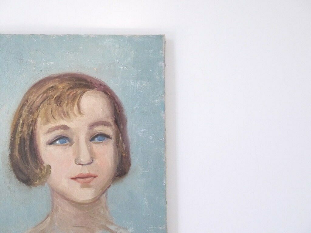French Oil Portrait Painting Blue Girl photo 377.0