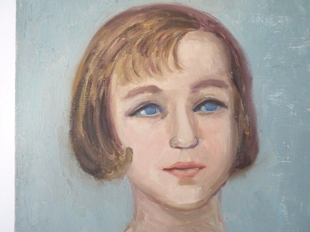 French Oil Portrait Painting Blue Girl photo vinterior