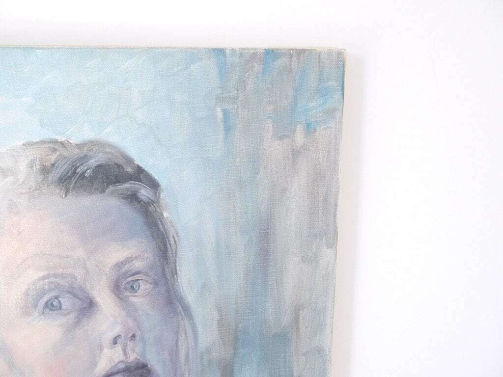 French Oil Portrait Painting Blue Women photo for sale