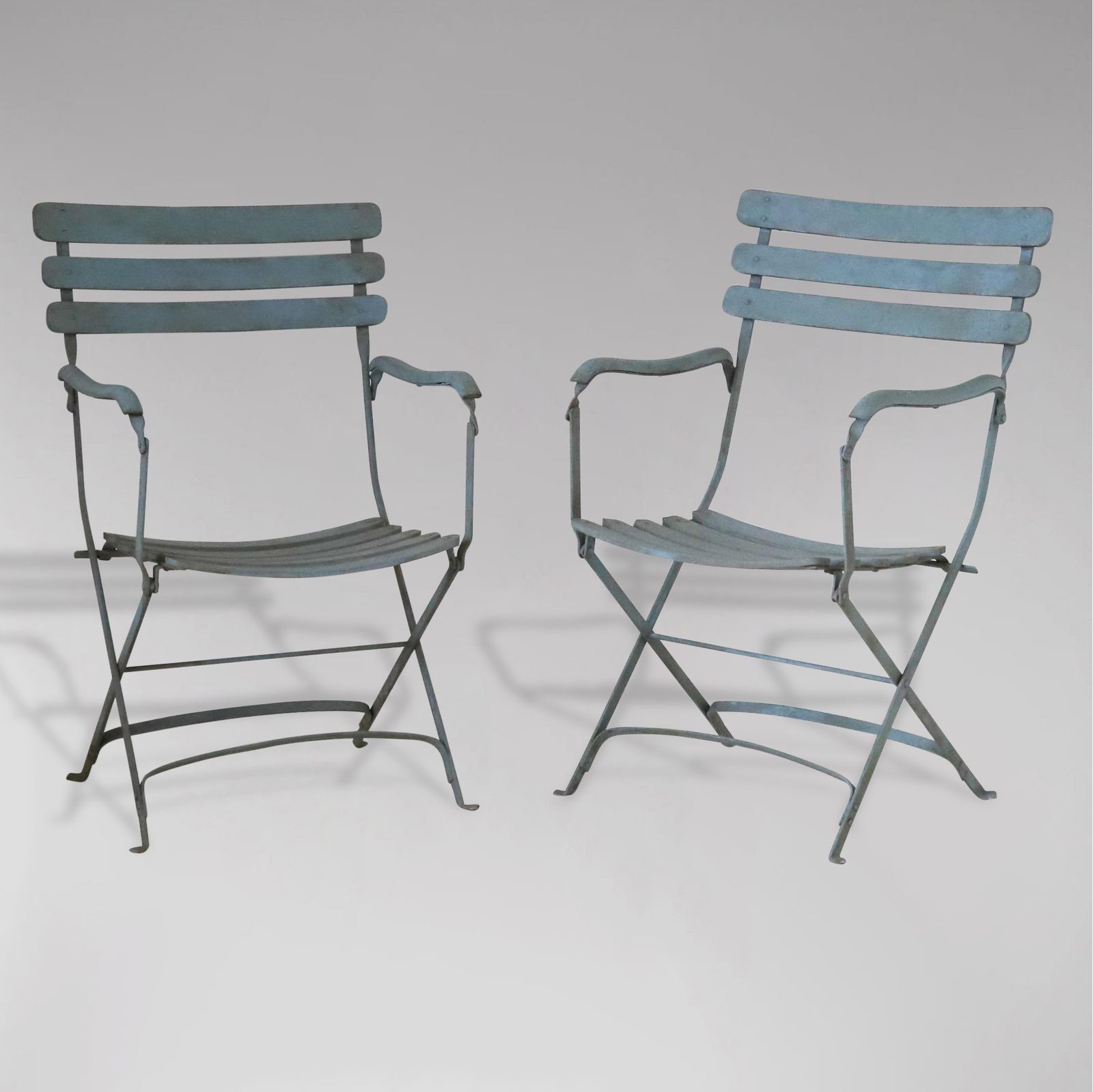 Set Of 4 Painted Iron & Wood Folding Garden Armchairs photo vintage