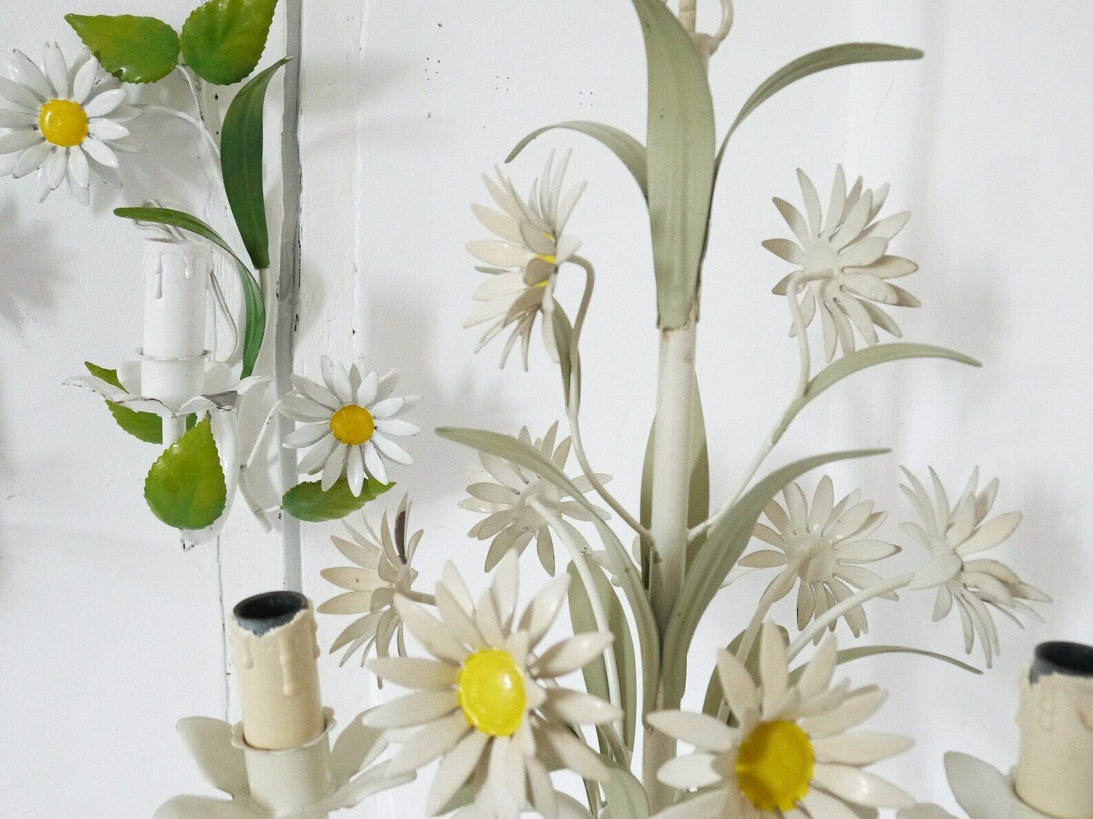 French Vintage Metal Chandelier And Sconces Daisies Light Fixture Pendant Functional photo for sale