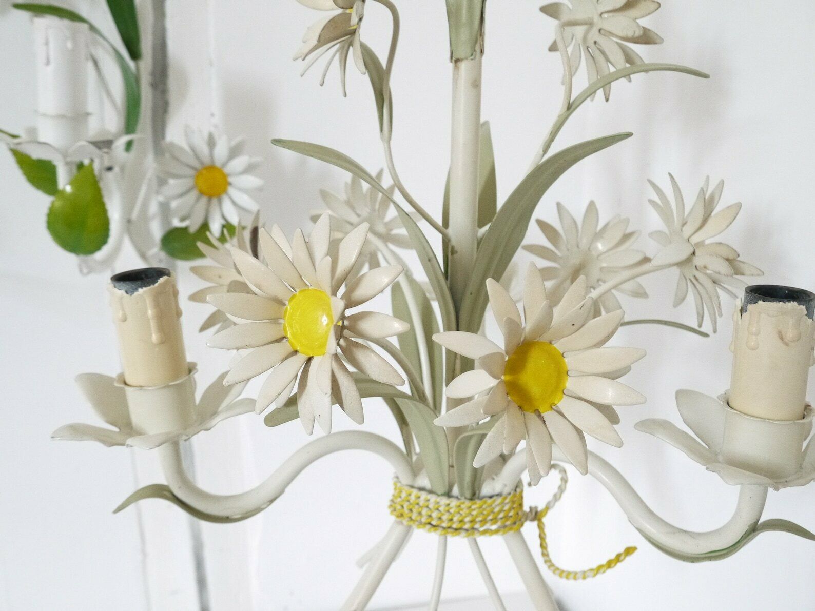 French Vintage Metal Chandelier And Sconces Daisies Light Fixture Pendant Functional photo Lighting