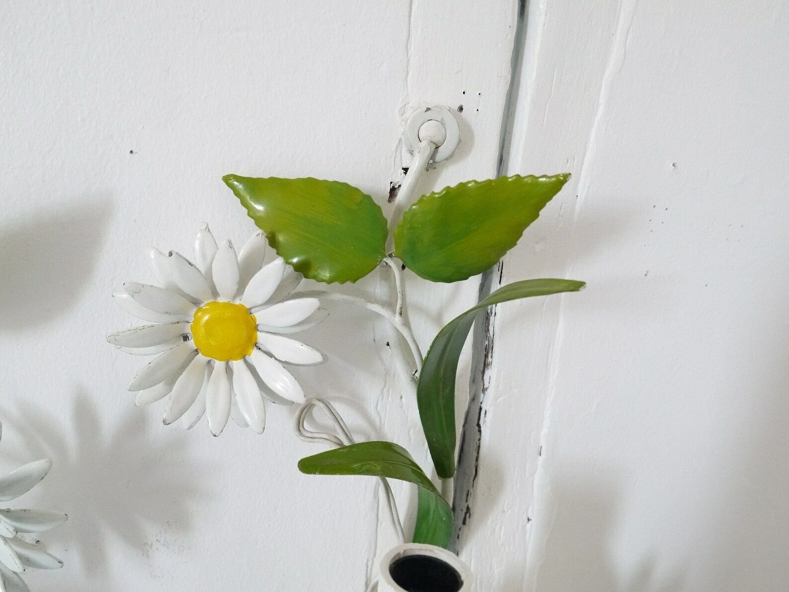 photo for sale French Vintage Metal Chandelier And Sconces Daisies Light Fixture Pendant Functional