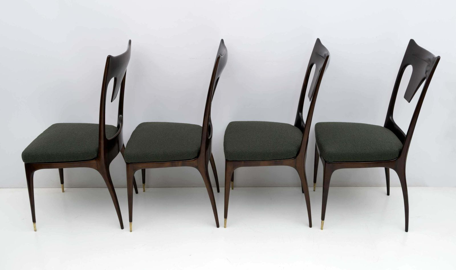 Ico & Luisa Parisi Midcentury Modern Italian Walnut And Bouclè Dining Chairs 50s photo vinterior