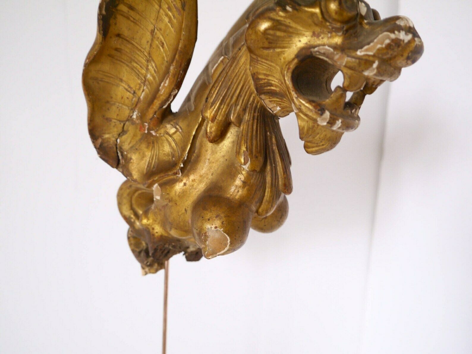 French Antique Wooden Architectural Salvage Sculpture Of A Winged Dragon photo Home Decor