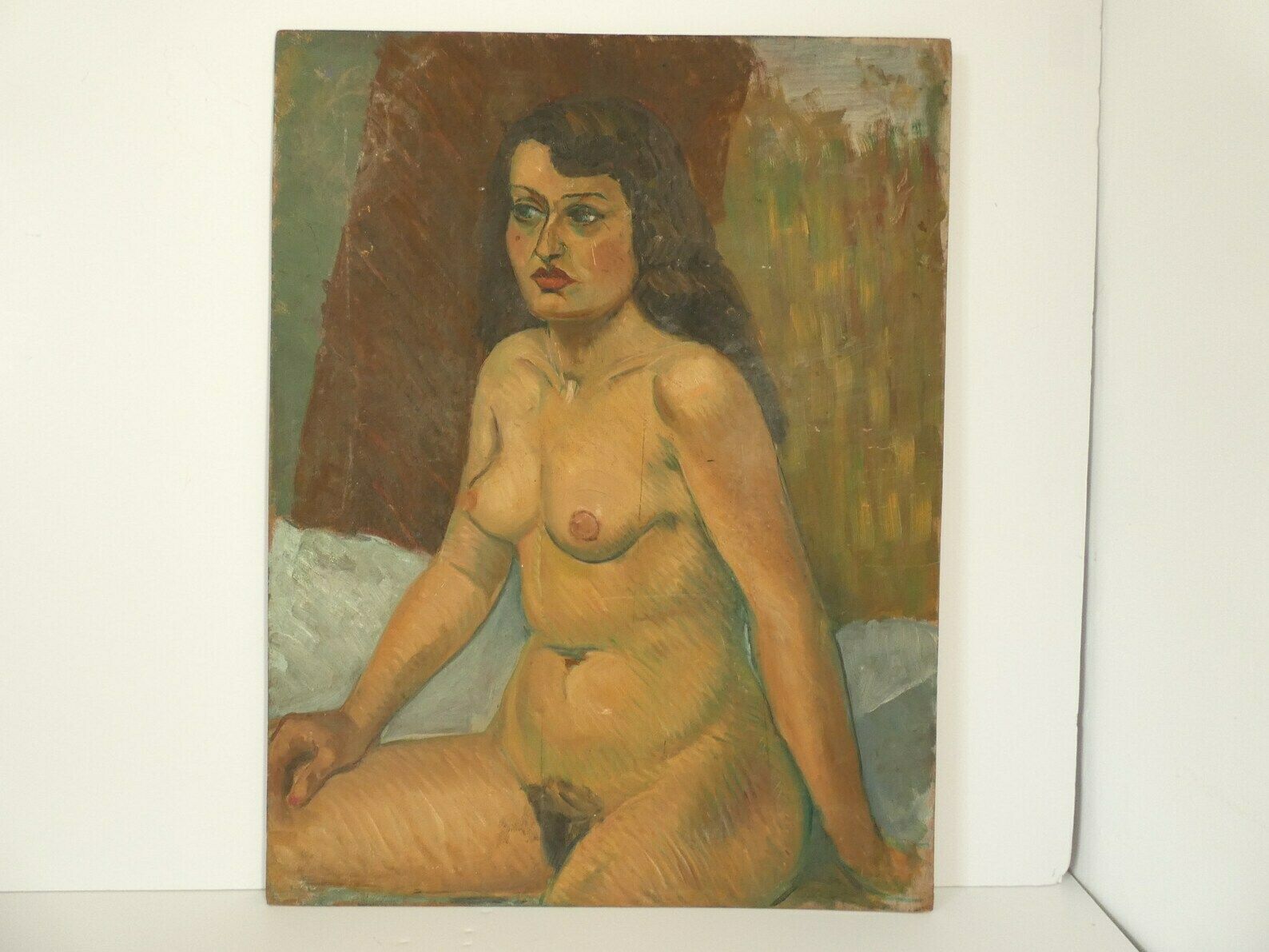 French Vintage Nude Oil Portrait Woman Portrait Bohemian photo furniture