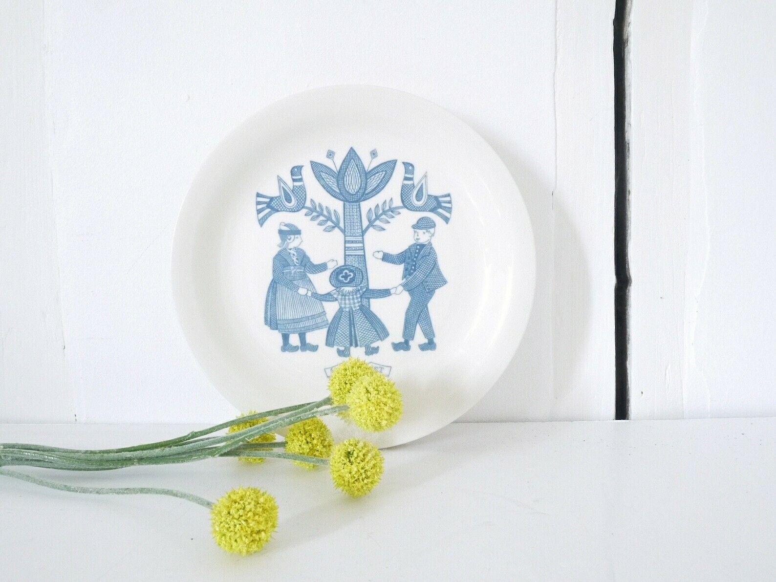 Dutch Vintage Blue And White Ironstone Personage Set Of Three (3) Country Scene With Community Staffordshire Delph Blue Willow Plates