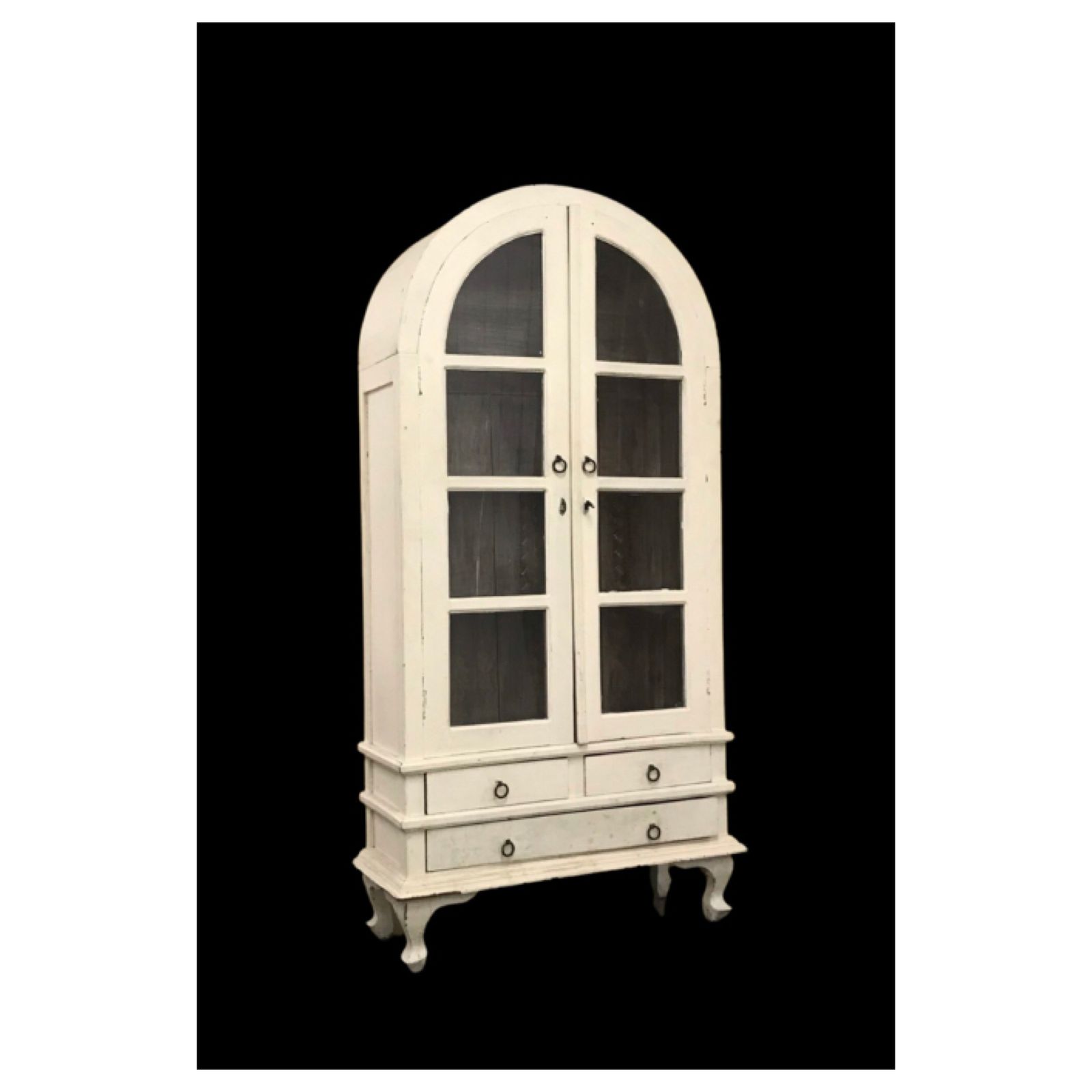 Antique French Dome Top White Armoire Display Cabinet