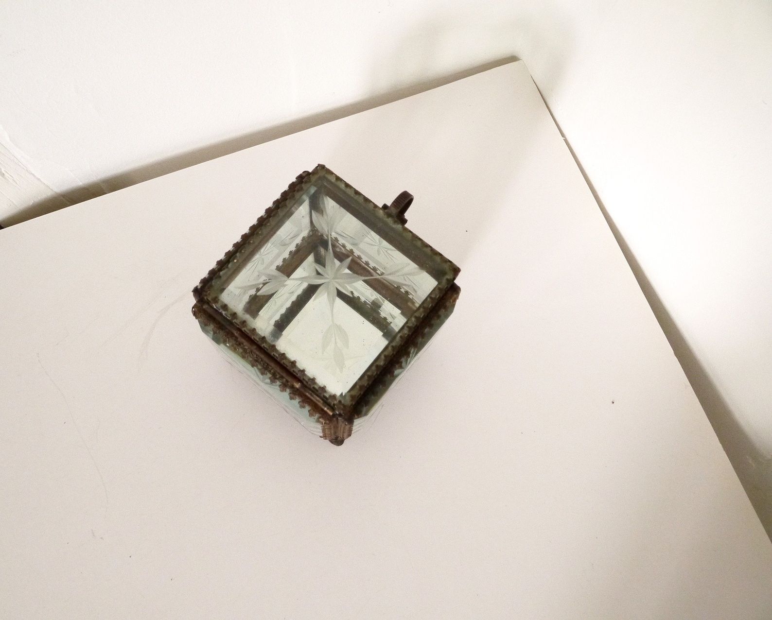 Jewellery Box Antique Ring Box Jewellery Beveled Glass With Etchted Star photo Home Decor