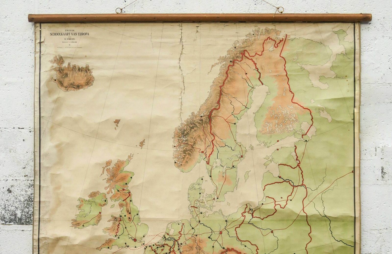 Original Huge Large Vintage Dutch Educational School Wall Chart Europe European Continent Vrieze Map Beautiful photo furniture