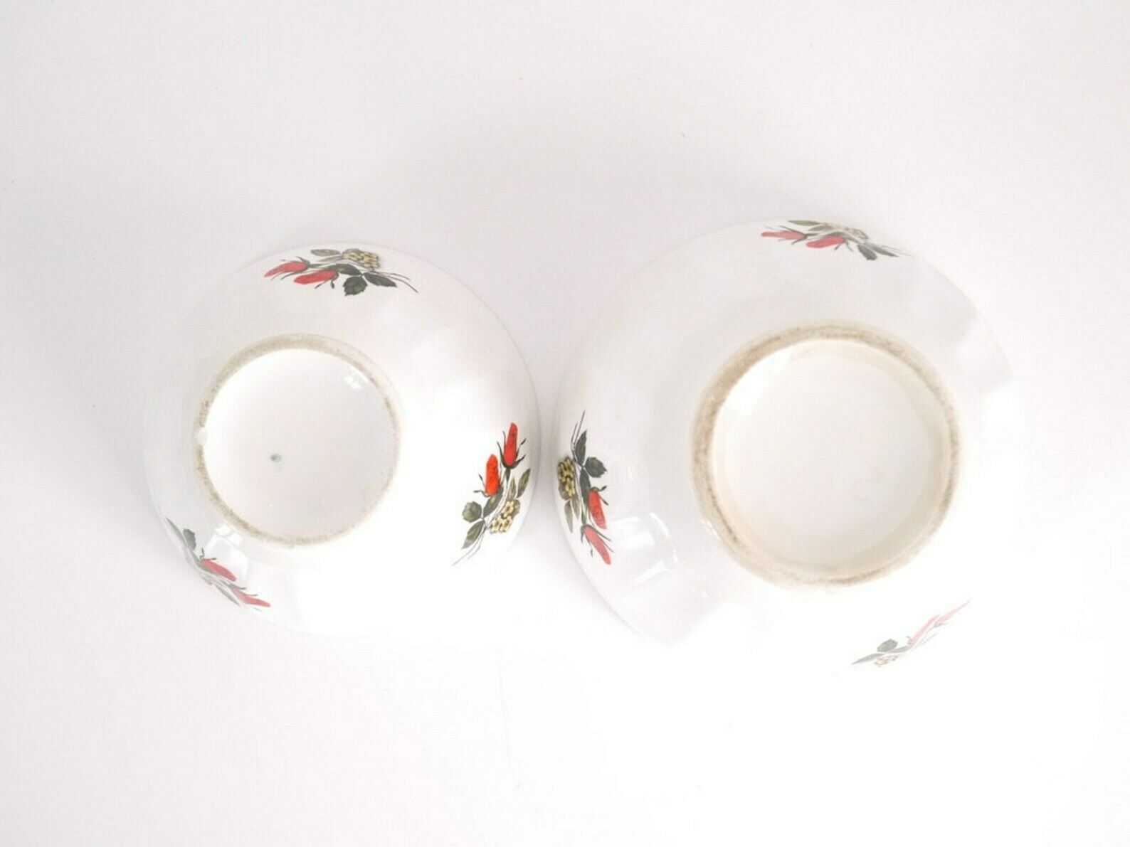 French Cafe Au Lait Bowls Set Of Two (2) Floral Rose Stone Wear Different Sized photo Home Decor