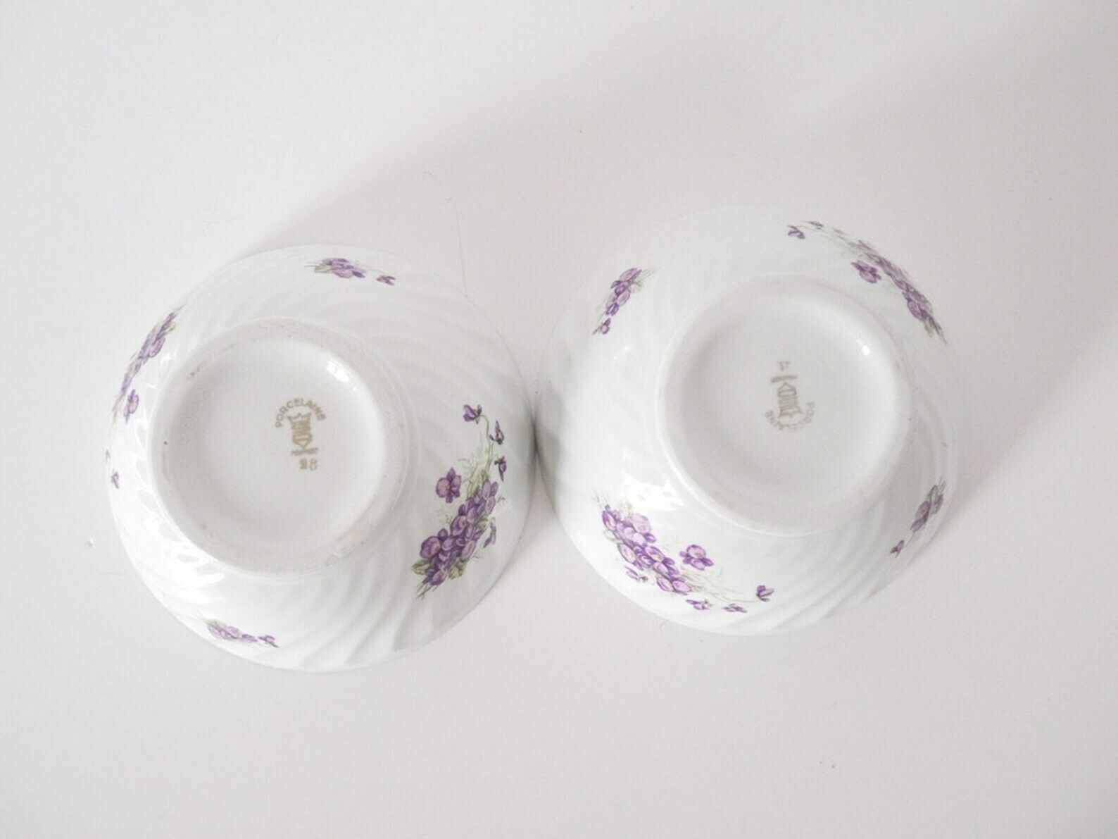 French Cafe Au Lait Bowls Set Of Two (2) Floral Lilac Porcelain photo vinterior